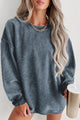 Plain blue ribbed knit crew neck sweatshirt