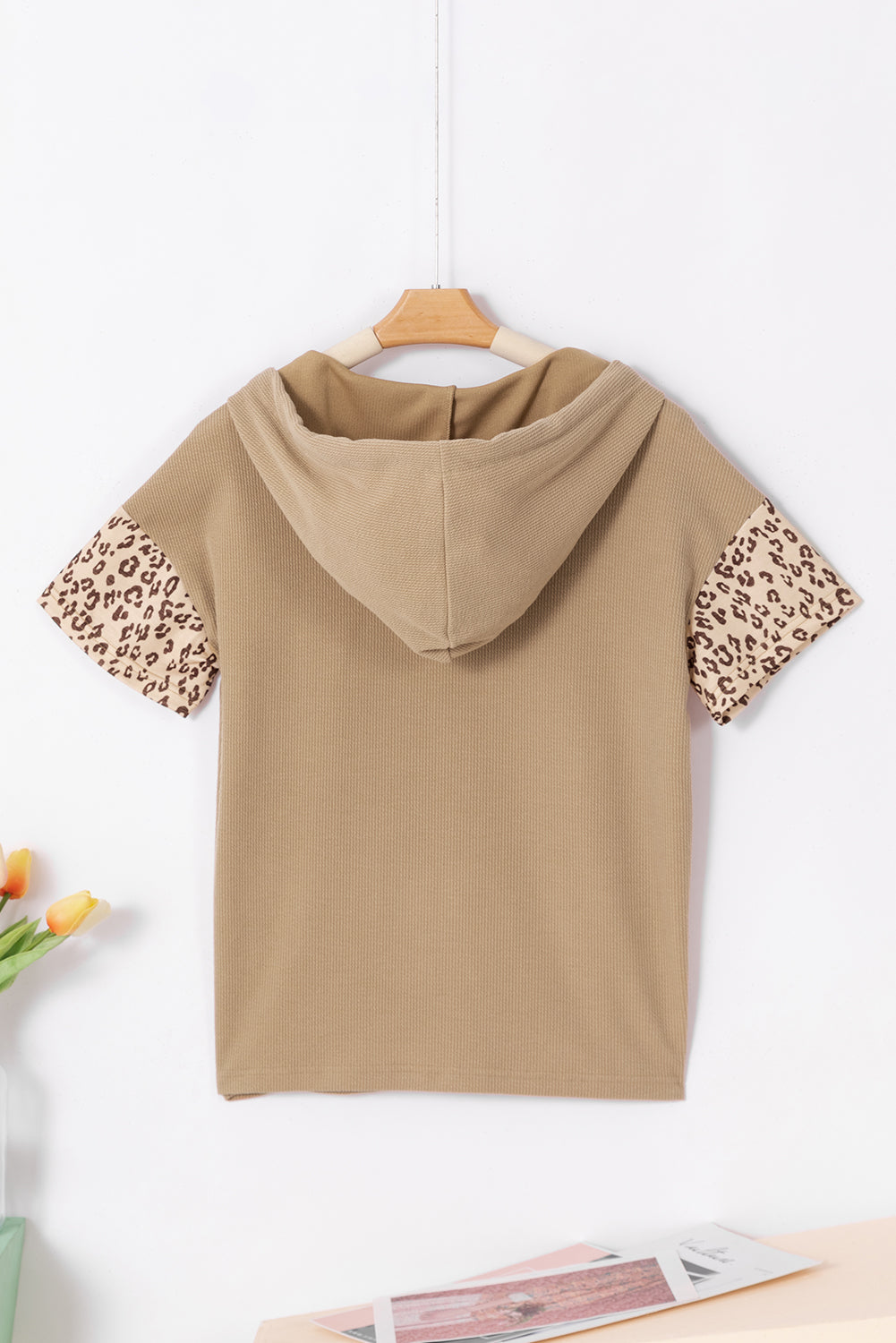 Khaki Leopard Patchwork Culcata con cappuccio con cappuccio