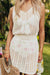 White beach dress with eyelets and V -neck, sleeveless, hook