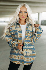 Blue jacket with flap pocket and western aztec print
