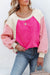 Sudadera de lana de manga larga y bloque de color rosa