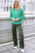 Green Waffle Knit Henley Top with Bound Neckline