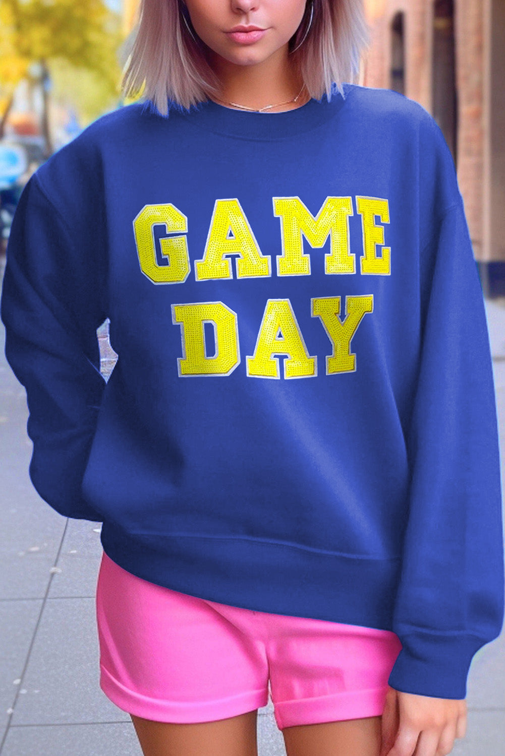 Dark Blue Game Day Crewneck Graphic Sweatshirt