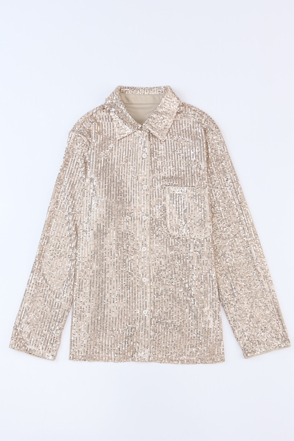 Abricot Sequin Collared Buste Pocket Buttonned Shirt