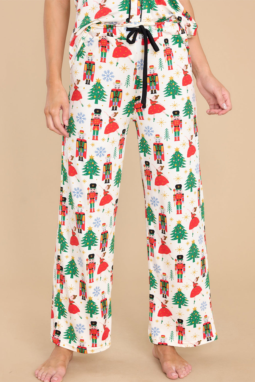 Night clothing two rooms buttoned with white printed Christmas