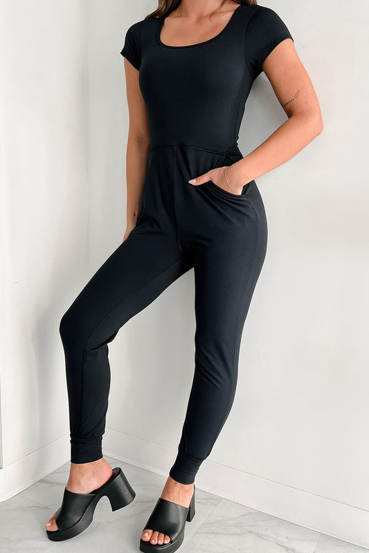 Jogger tascabile a maniche corte nera Bottom Athleisure