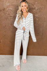 Ensemble pyjama à manches longues et pantalon à imprimé rayé-A WOMAN WE LOVE