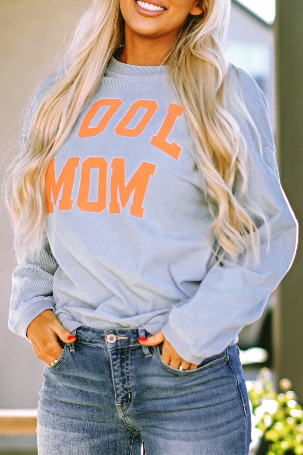 Grau cooler Mutter Grafikdruck Cording Sweatshirt