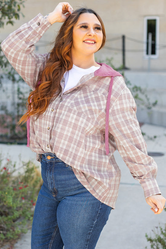 Camisa abotonada con capucha con estampado de mosaico de cordón y mosaico de dulces, gran tamaño