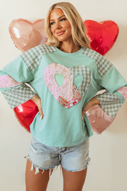 Large high with long sleeves clearly aqua plaid floral peace heart graphic