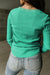 Green Waffle Knit Henley Top with Bound Neckline