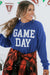 GAME DAY Print Long Sleeve Crew Neck Top in Blue Cord