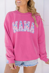 Sudadera gráfica bordada mama floral rojo rosa
