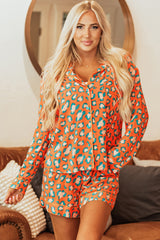 Ensemble pyjama orange avec chemise à manches longues et short à imprimé léopard-A WOMAN WE LOVE