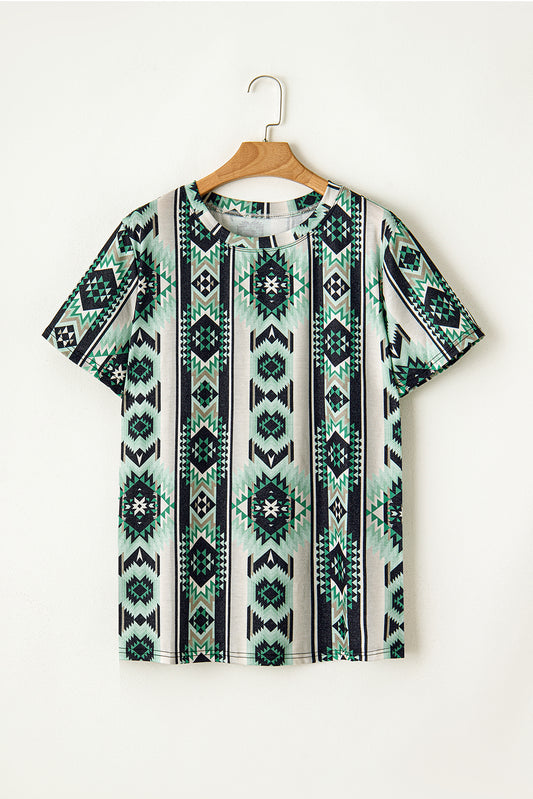 T-shirt con stampa aztec retrò verde