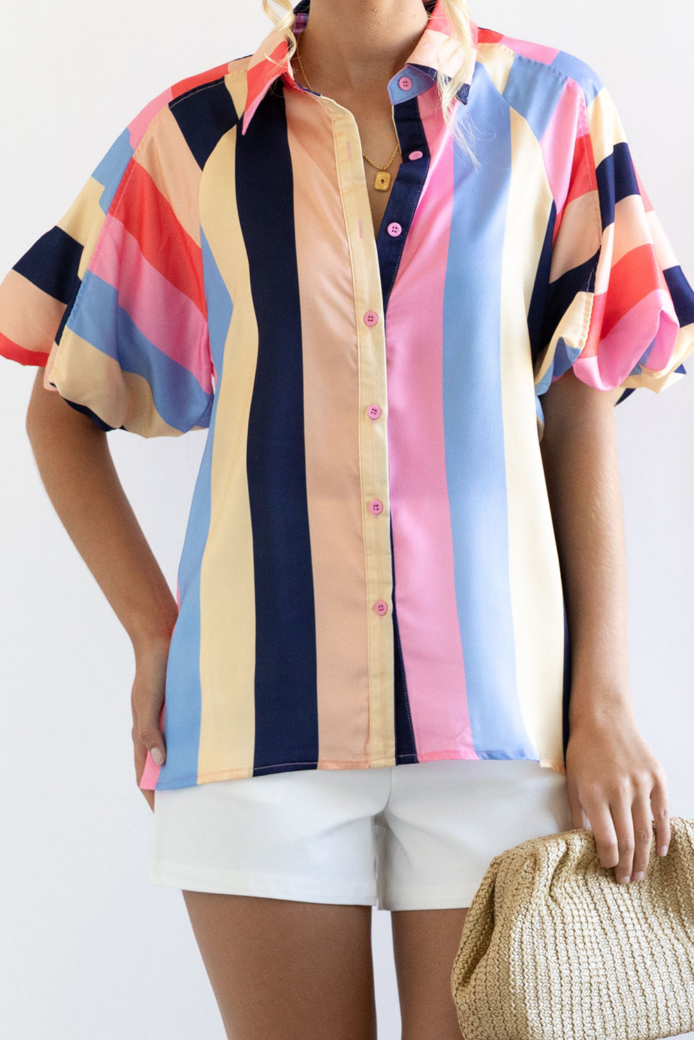 Camicia abbottina a strisce a strisce a blocchi a righe multicolore