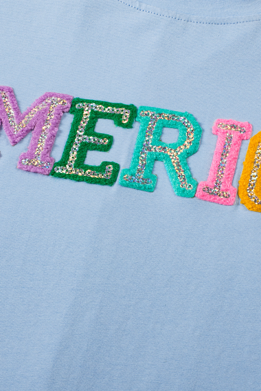 Pastel embroidered graphics t-shirt Mist Blue Sparkle America