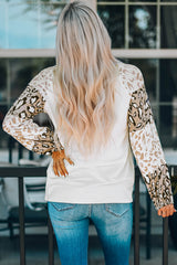 Leopard print beige puff sleeve top