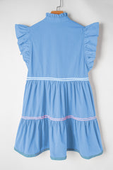 Robe à plusieurs niveaux avec col en V et manches flottantes color block Ric Rac Beau Blue