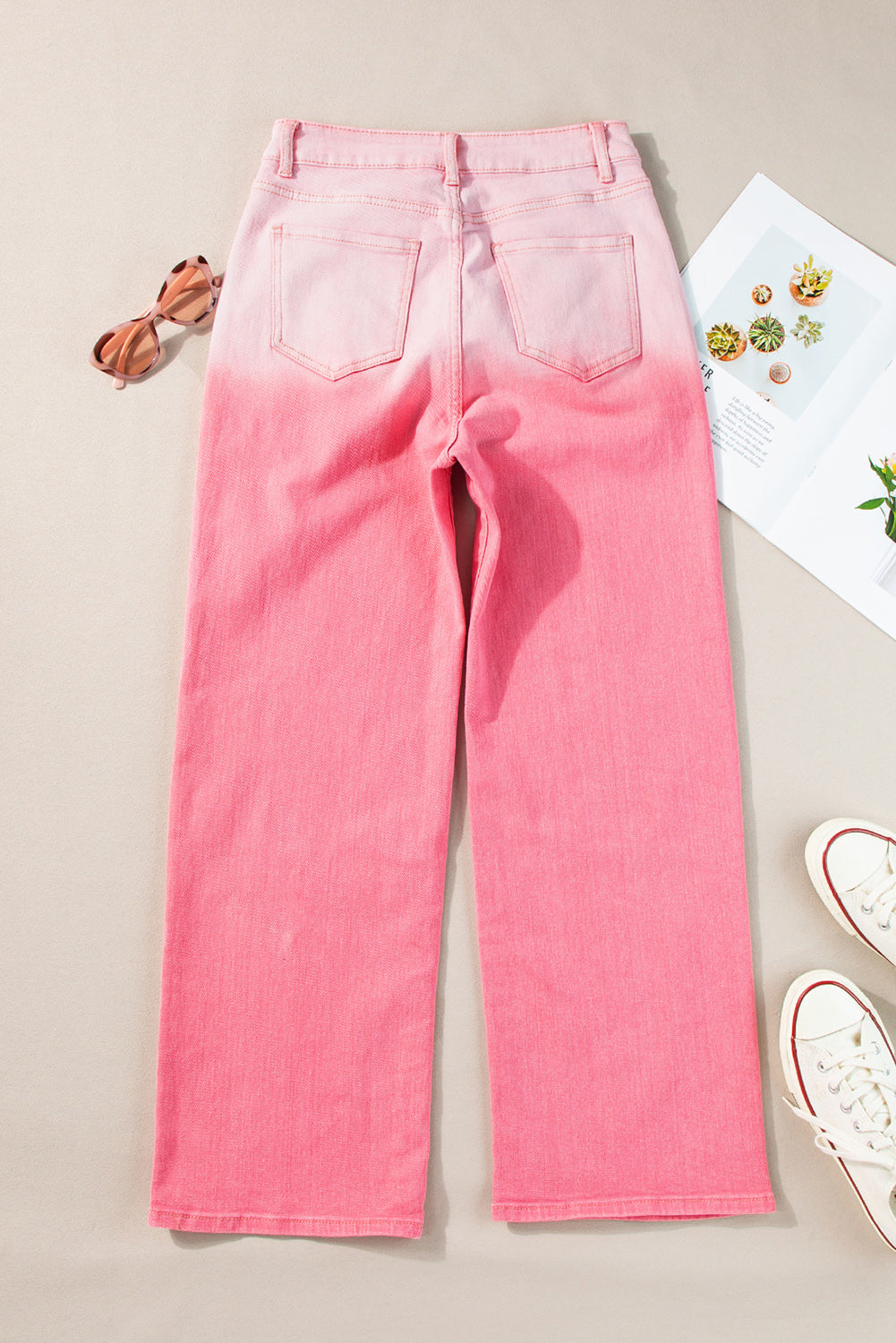 Pink Scattering Rhinestone Gradient Denim Pants