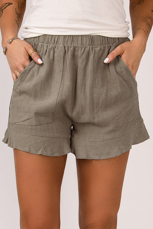 Khaki hohe Taille steckte Rüschenshorts