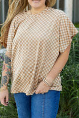 Kaki Damier Short Sleeveless Sleeveless Round Color T-shirt