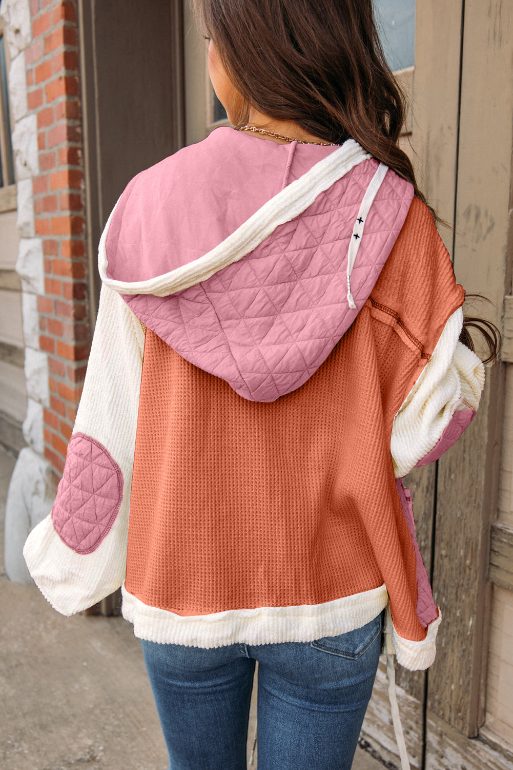 Coral Coralted Textured Patchwork Veste à capuche en ajustement