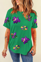Graze graphic t-shirt with bright green sequins Tuesday fatty
