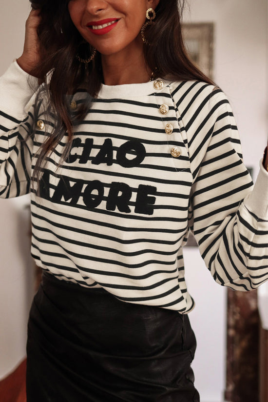 Graphical buttoned Sweatshirt with black stripes Ciao Amore