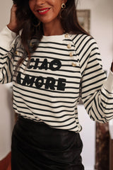 Sudadera gráfica abotonada con rayas negras ciao amore