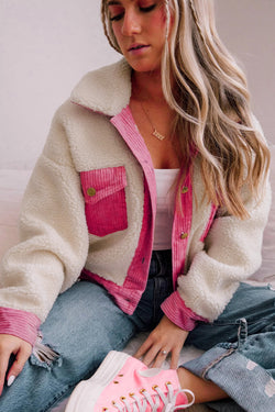 Multicolor Sherpa Corduroy Button-Down Cropped Jacket