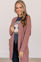 Cardigan en tricot gaufré de couleur unie rouge minéral avec poche-A WOMAN WE LOVE