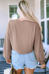 Khaki Long Sleeve Drop Shoulder Casual Top