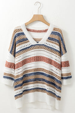 Knitted sleeve knitting sweater openwork with multicolored stripes