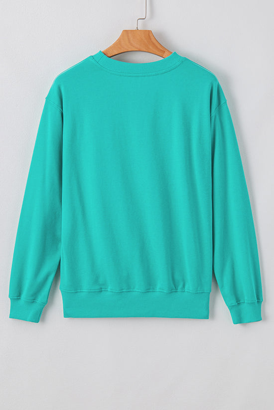 Aruba Blue Solid Crew Neck Drop Shoulder Sweatshirt