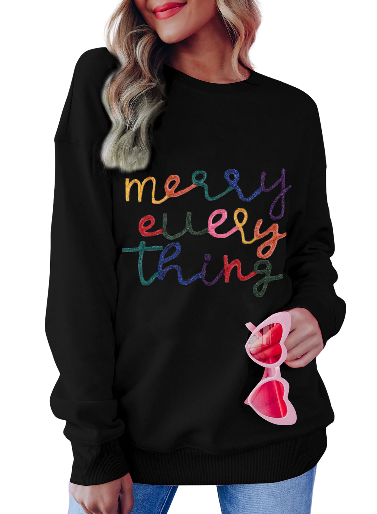 Sweat-shirt noir à slogan « Merry Every Thing Tinsel »