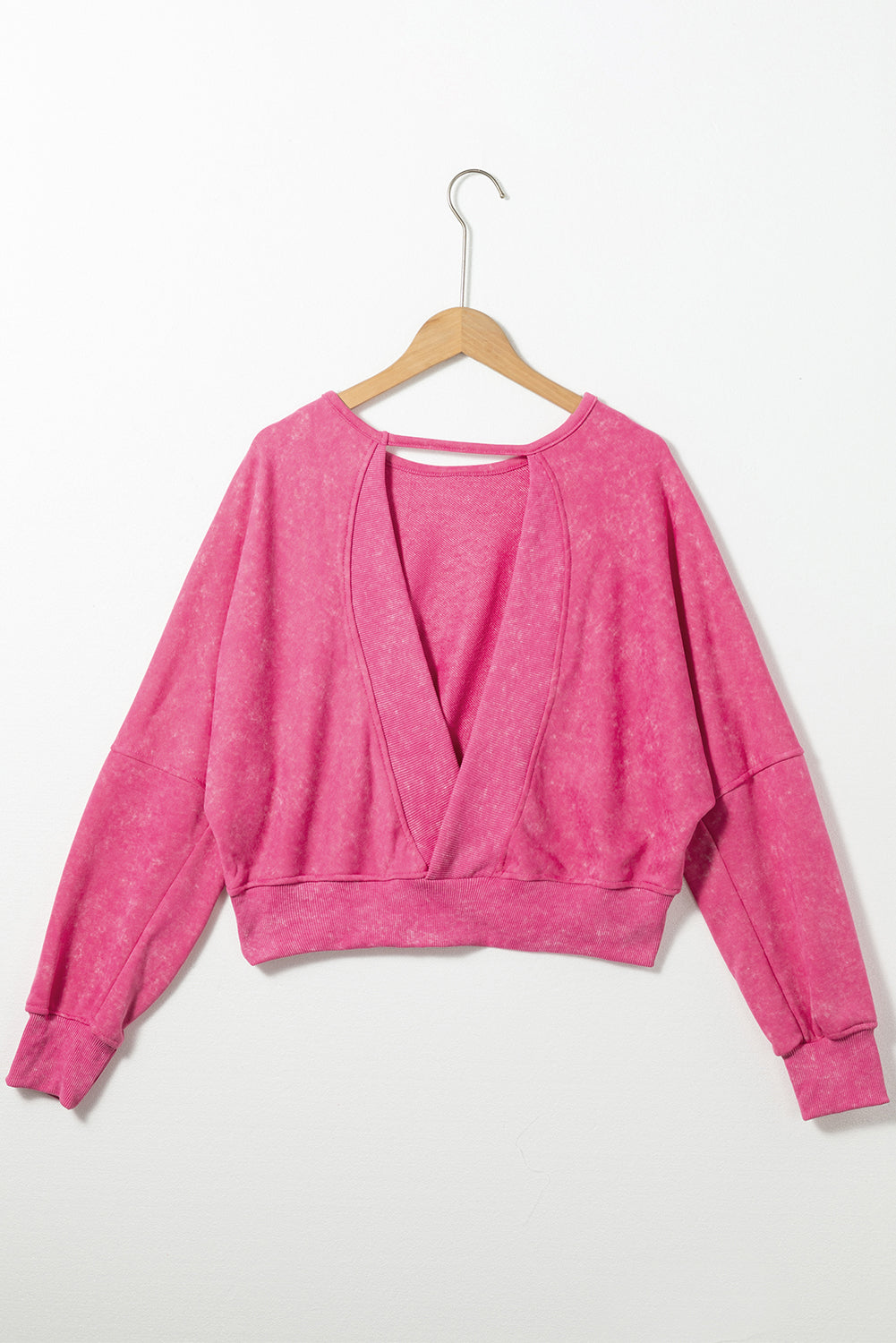 Sudadera en forma de sudor en forma de V con ácido rosa y hacia atrás