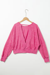 Sudadera en forma de sudor en forma de V con ácido rosa y hacia atrás