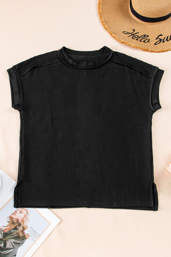 Black t-shirt in textured knit *