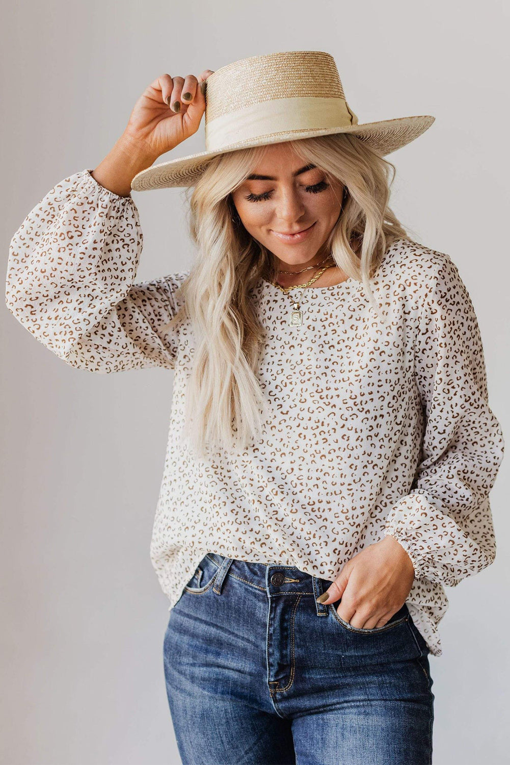 Leopard Crew Neck Langarmbluse