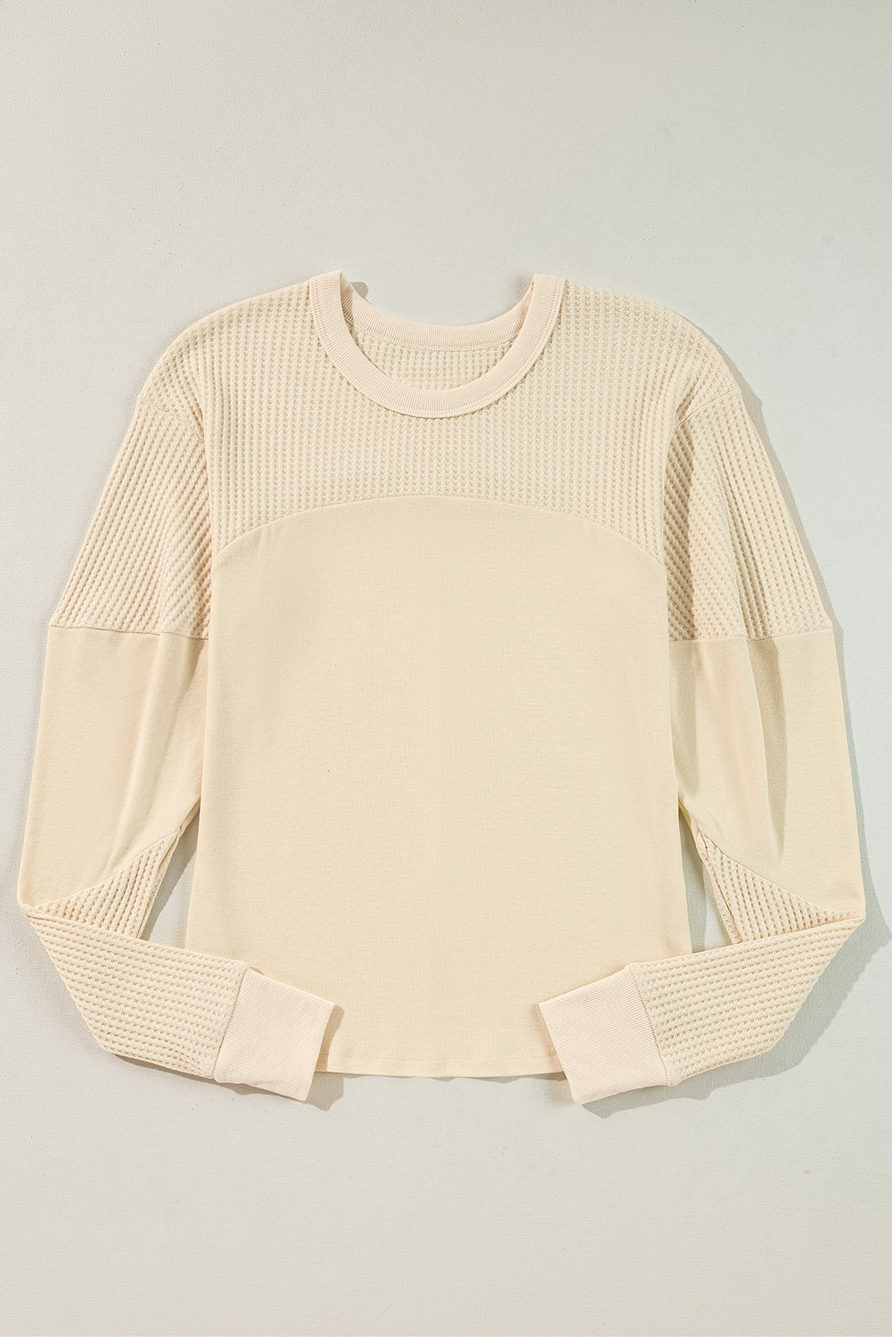 Haut à manches longues beige en tricot thermique patchwork à coutures apparentes