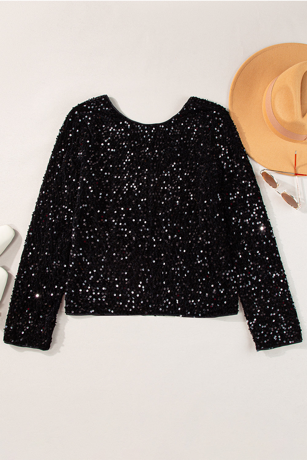 Black Sequin Long manga recortada