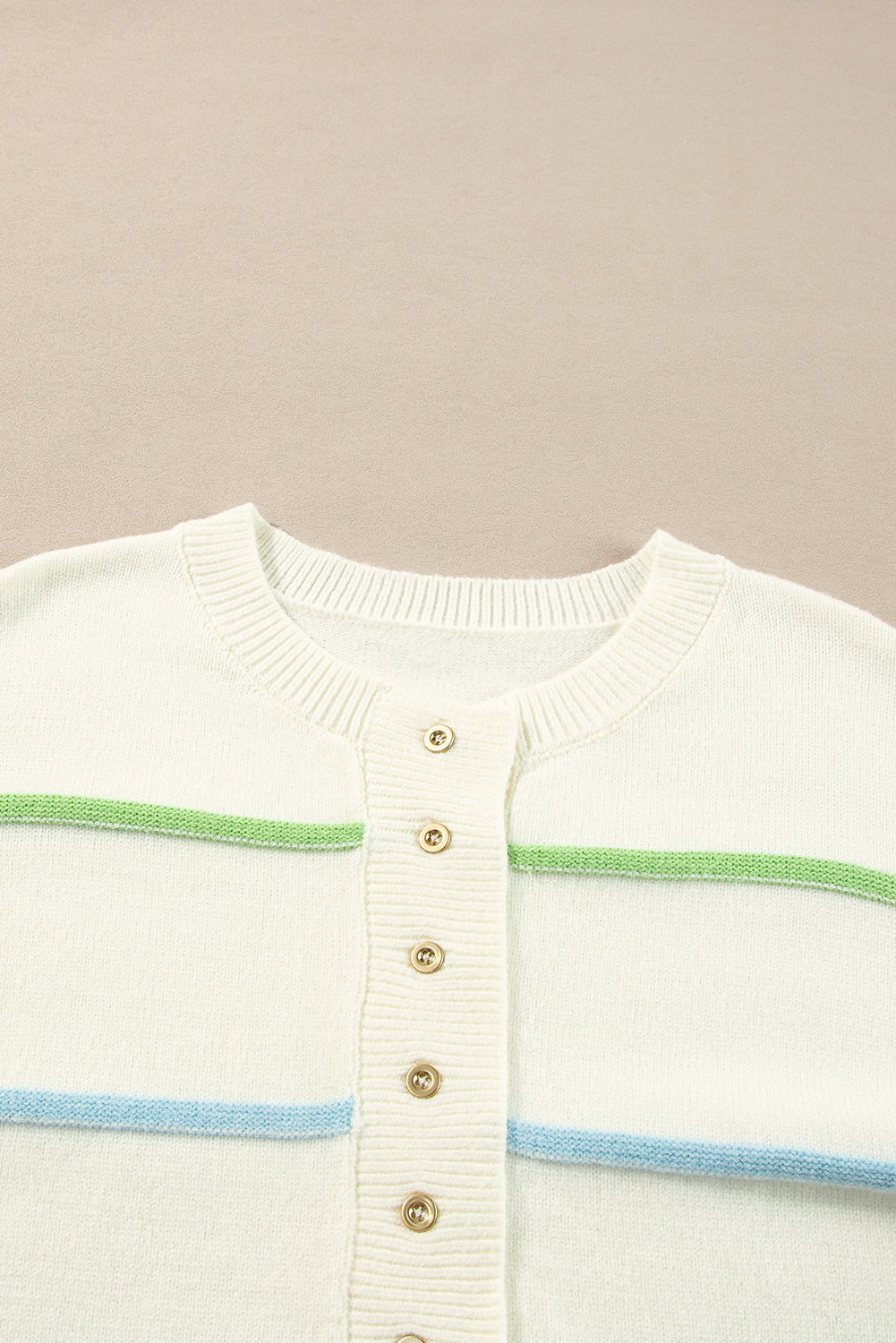 White Rainbow Striped Drop Shoulder Baggy Henley Sweater