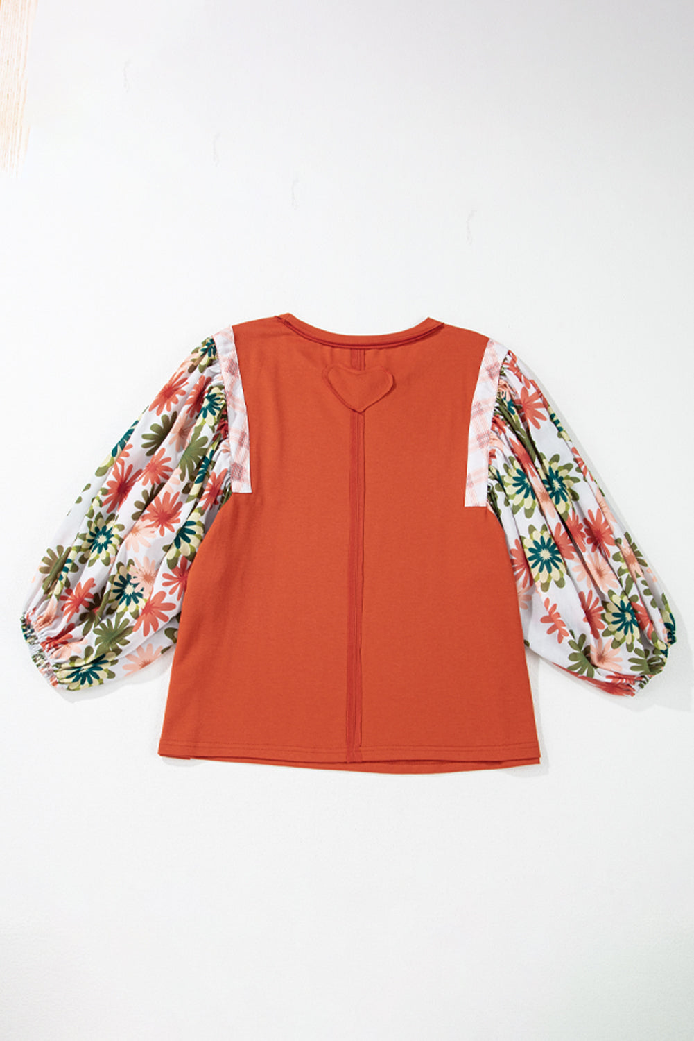 Chemisier patchwork à manches bouffantes et col rond à fleurs Desert Gold-A WOMAN WE LOVE