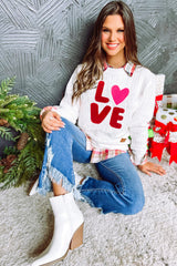 White sweatshirt in twisted knitting embroidered love caterpillar