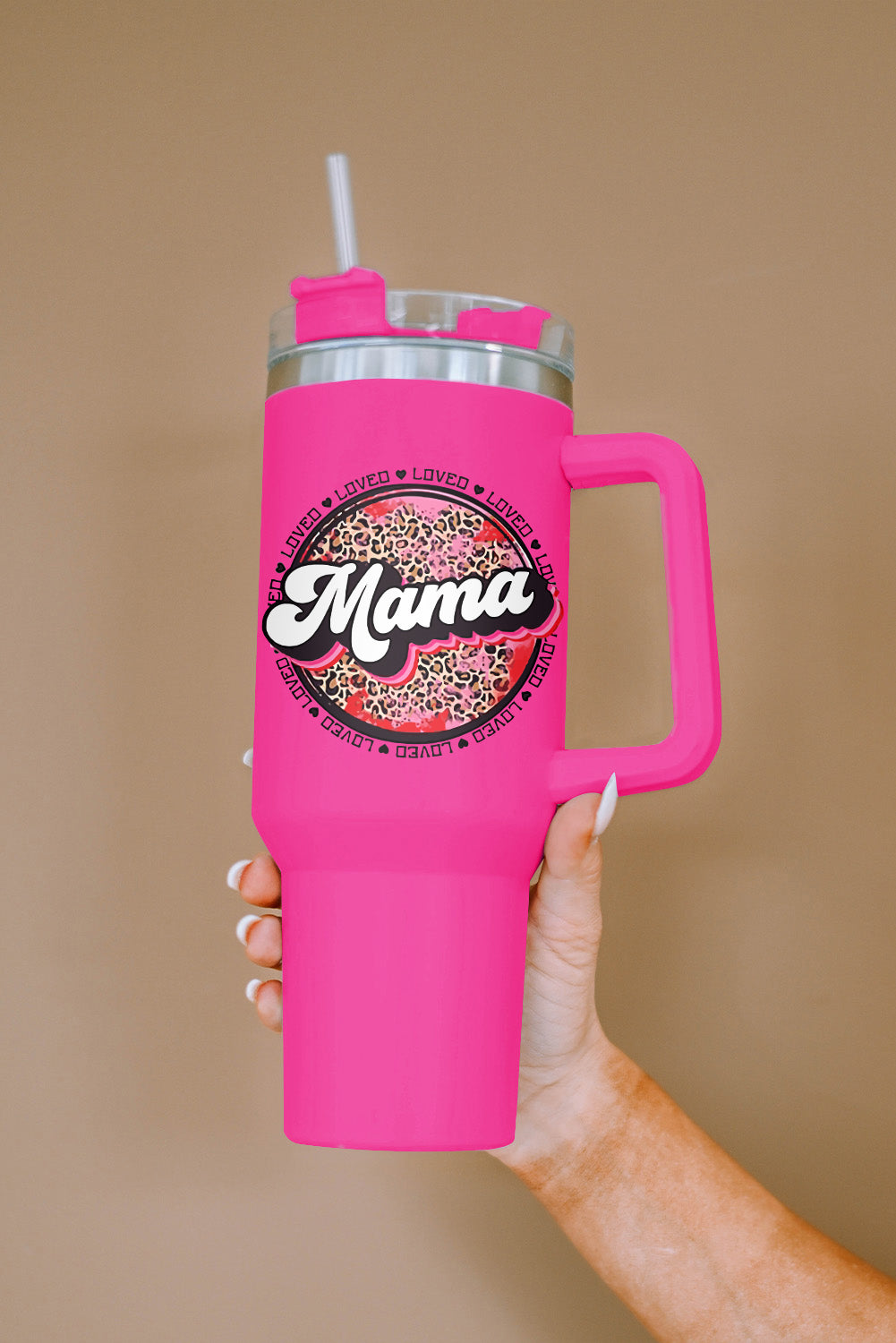 Tasse isolante en acier inoxydable à imprimé léopard Rose Mama avec poignée 40oz