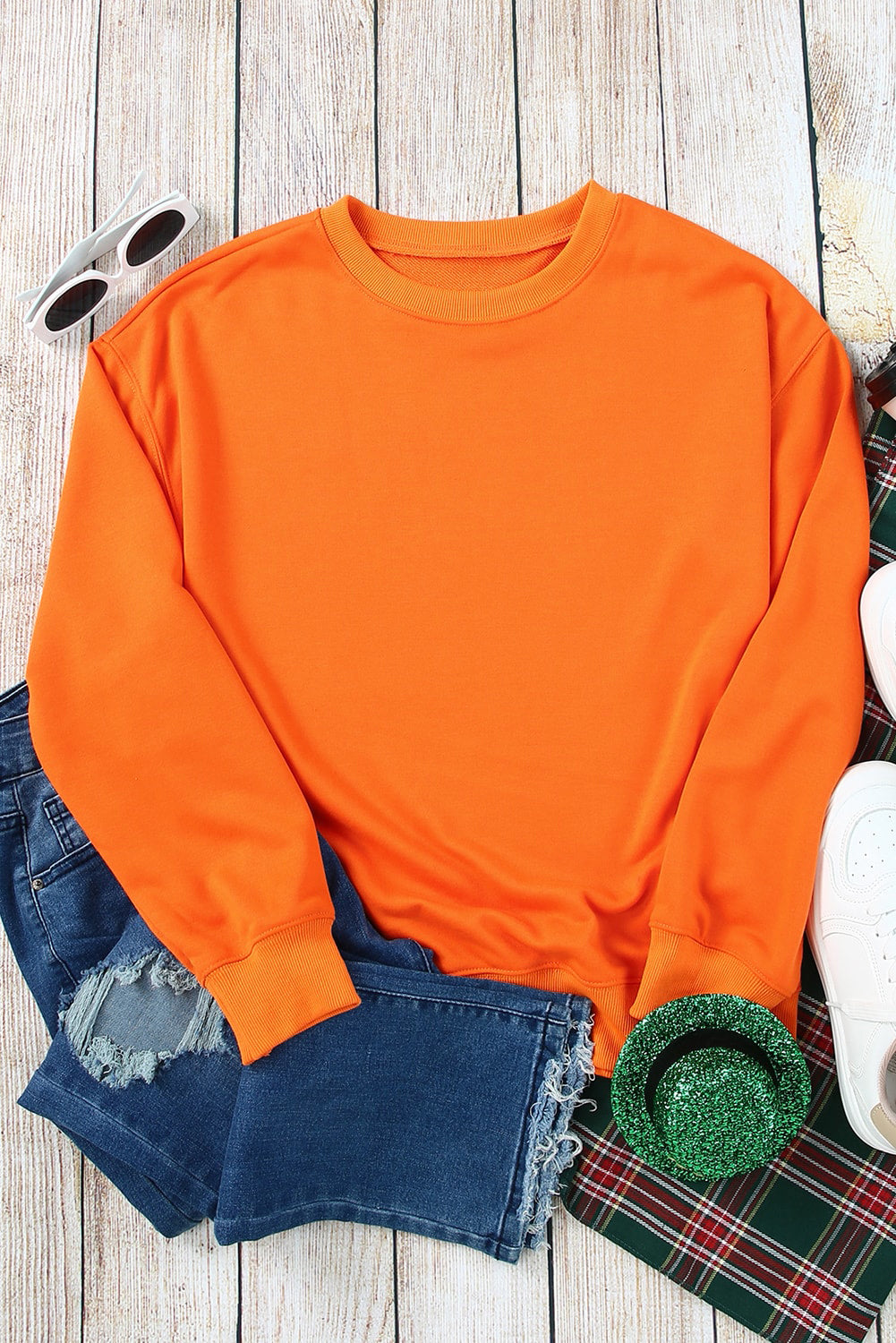 Orangefarbenes Crew Neck Pullover Sweatshirt