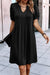 Black right t-shirt dress with notched collar and pleated puffing sleeves