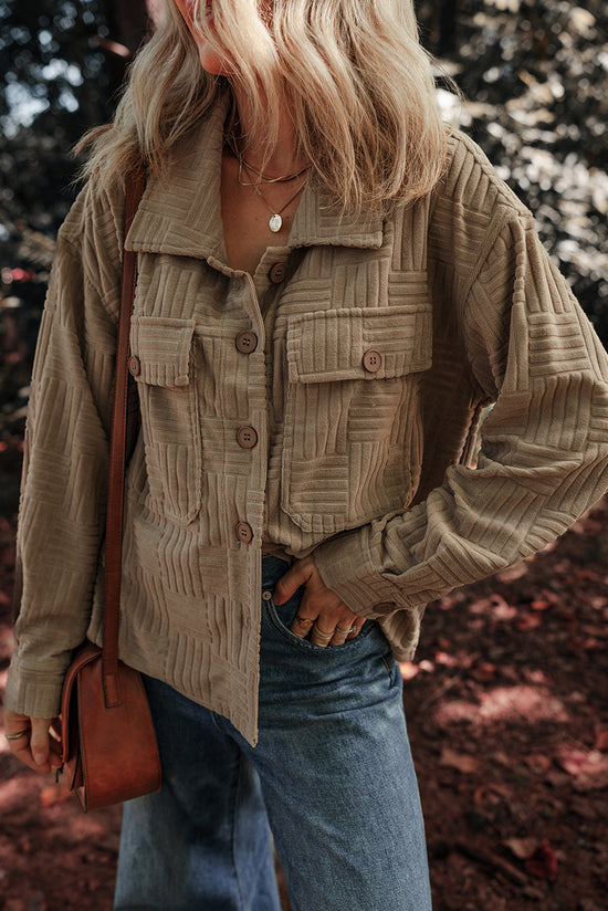 Dark khaki buttoned jacket with textured chest pocket