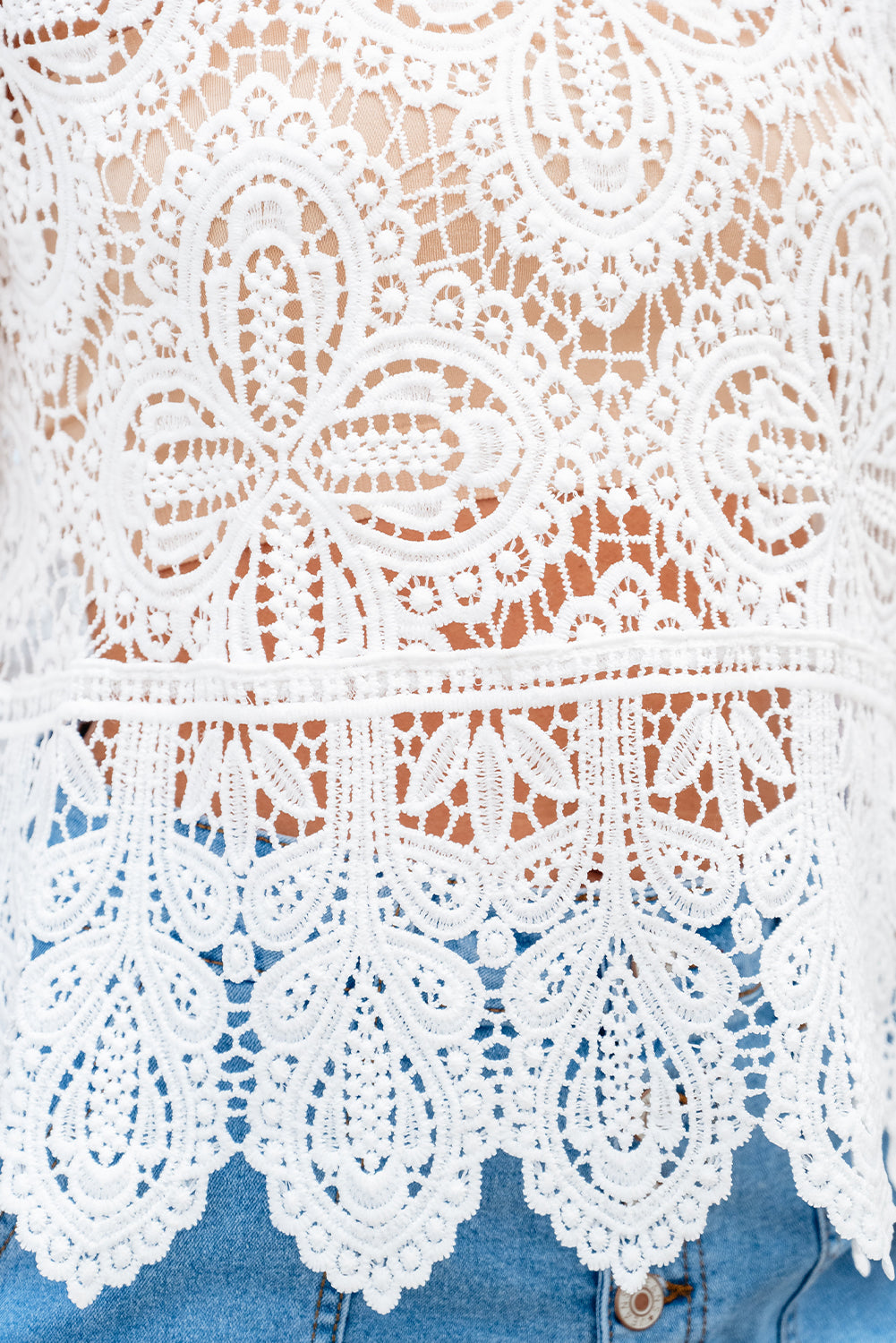 Bohemien de farine d'avoine Bohemian Macrame en dentelle Crochet Half Mancheve Blouse